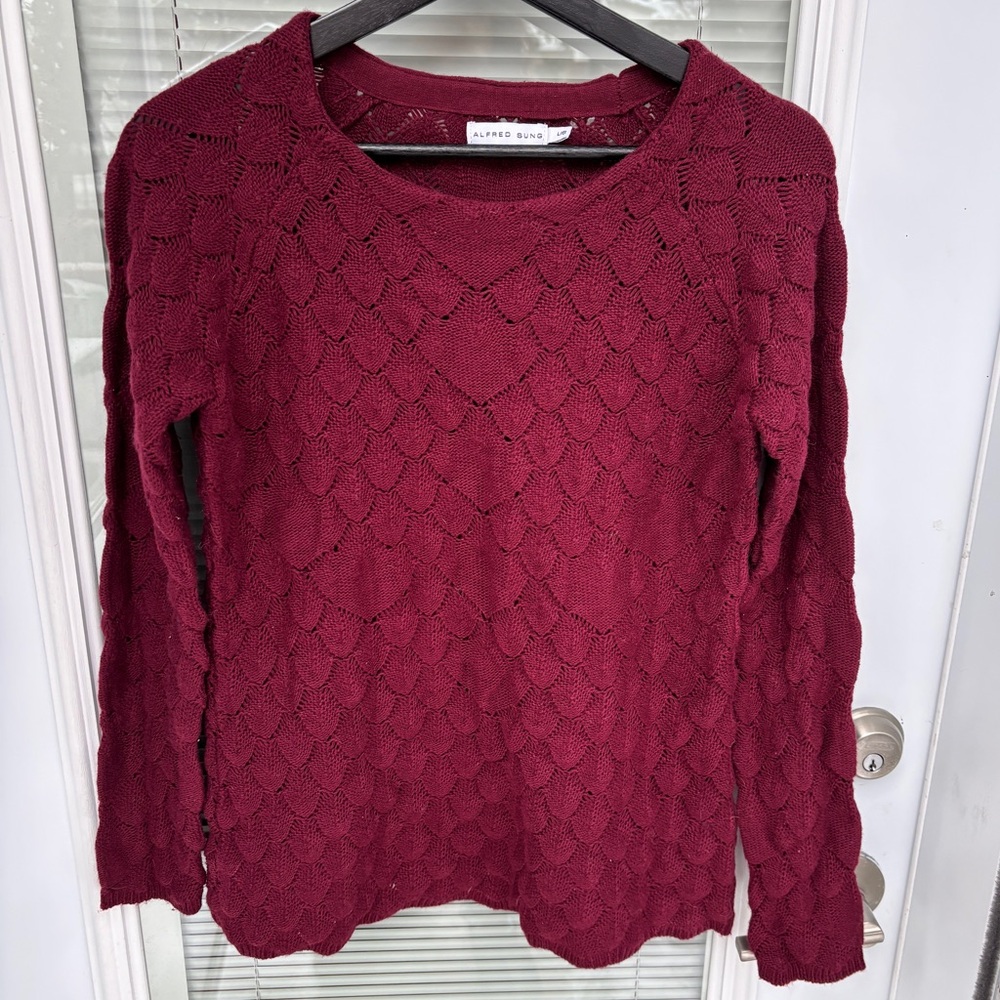 Alfred Sung Burgundy Knit Round Neck Sweater L